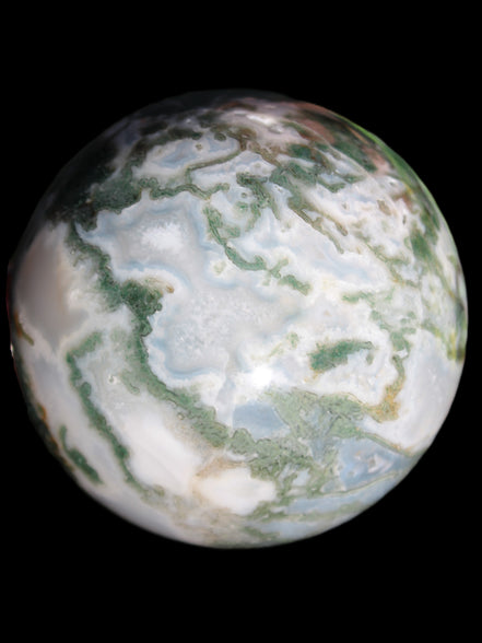 Ocean Moss Agate sphere 70mm 606g in sunlight