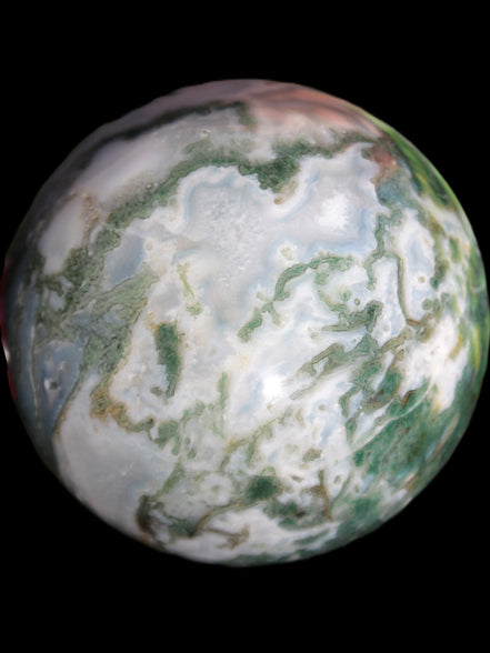 Ocean Moss Agate sphere 70mm 606g in sunlight