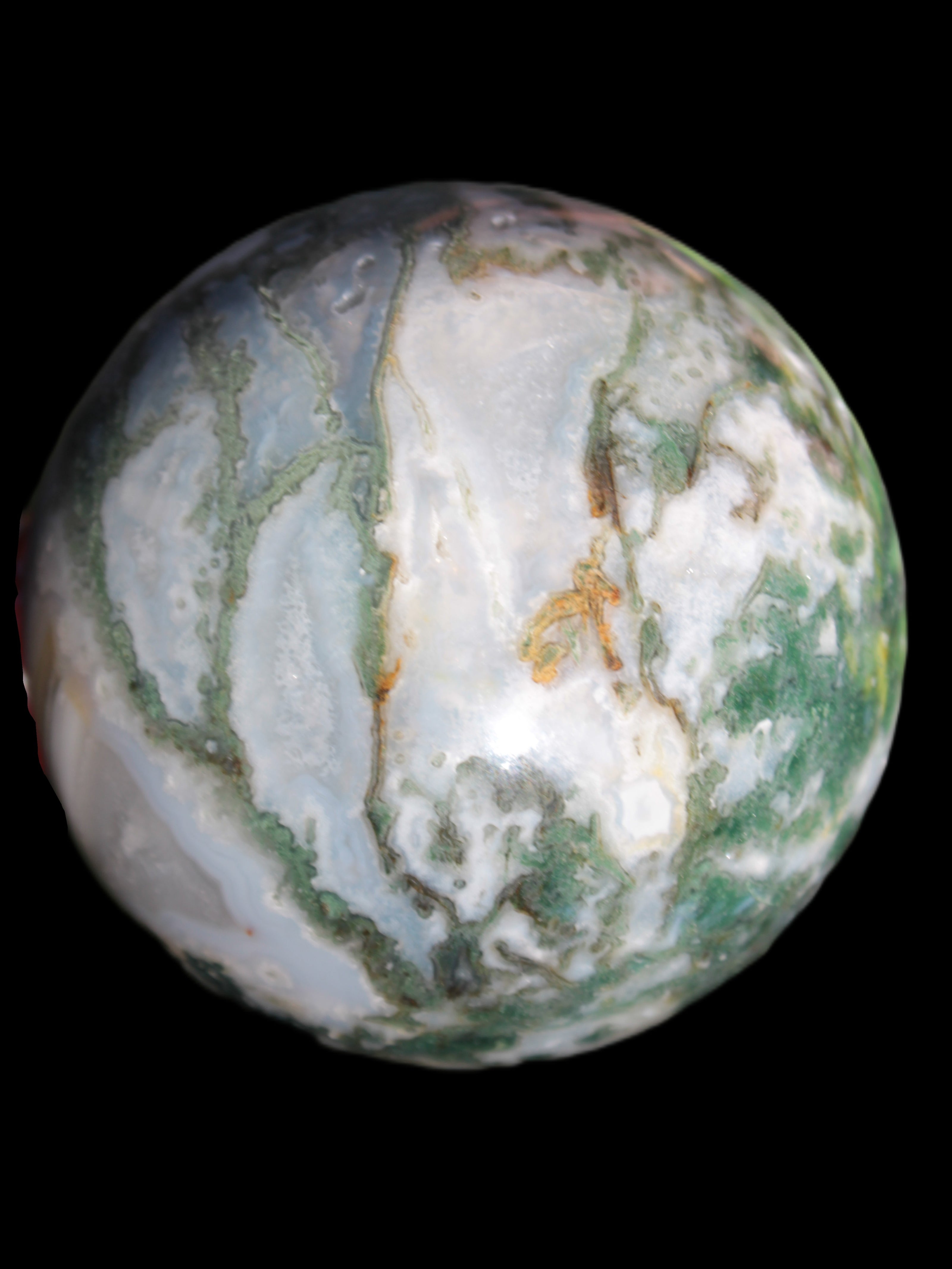 Ocean Moss Agate sphere 70mm 606g in sunlight