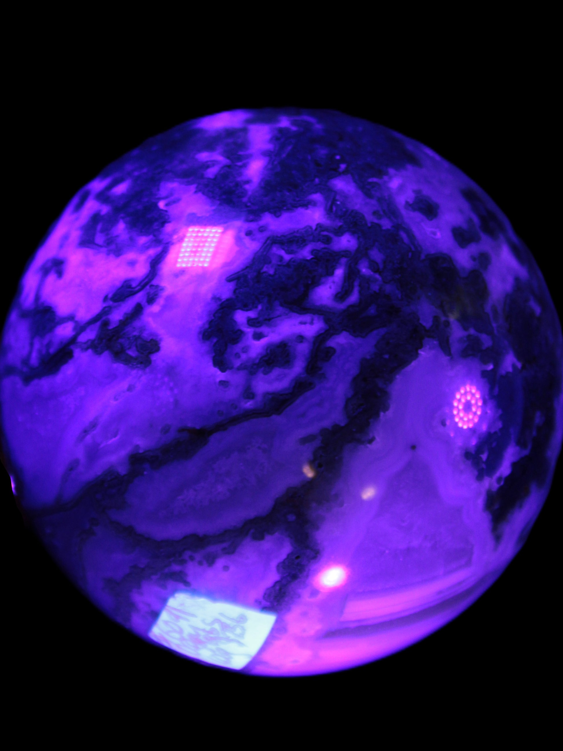 Ocean Moss Agate sphere 70mm 606g in UV light