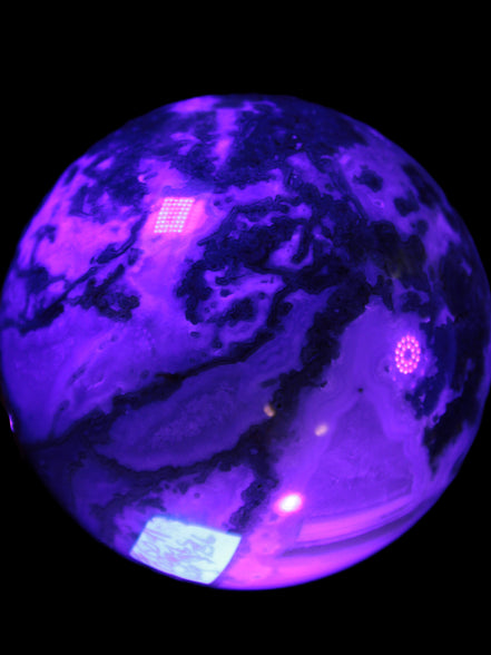Ocean Moss Agate sphere 70mm 606g in UV light