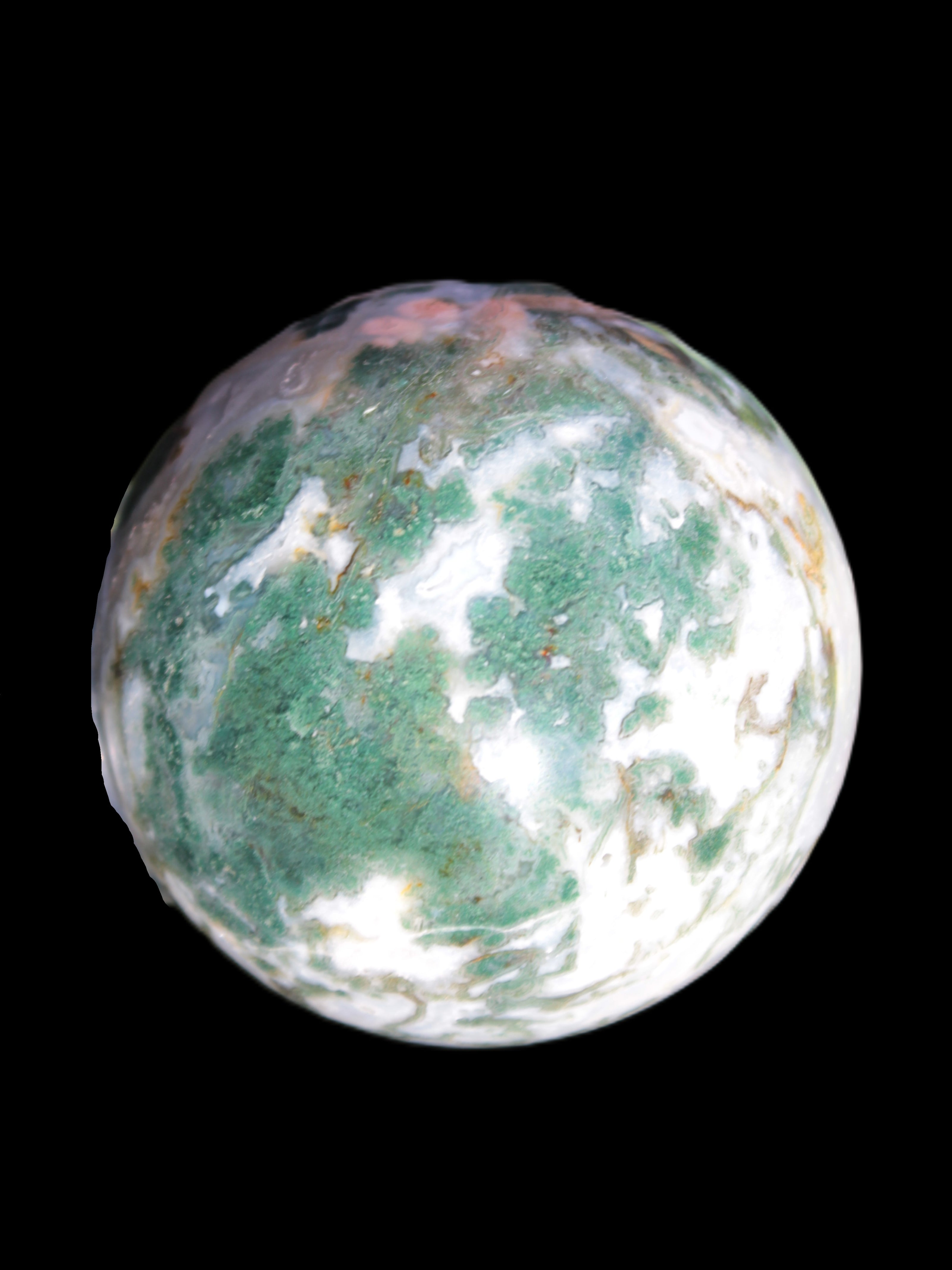 Ocean Moss Agate sphere 70mm 606g in sunlight