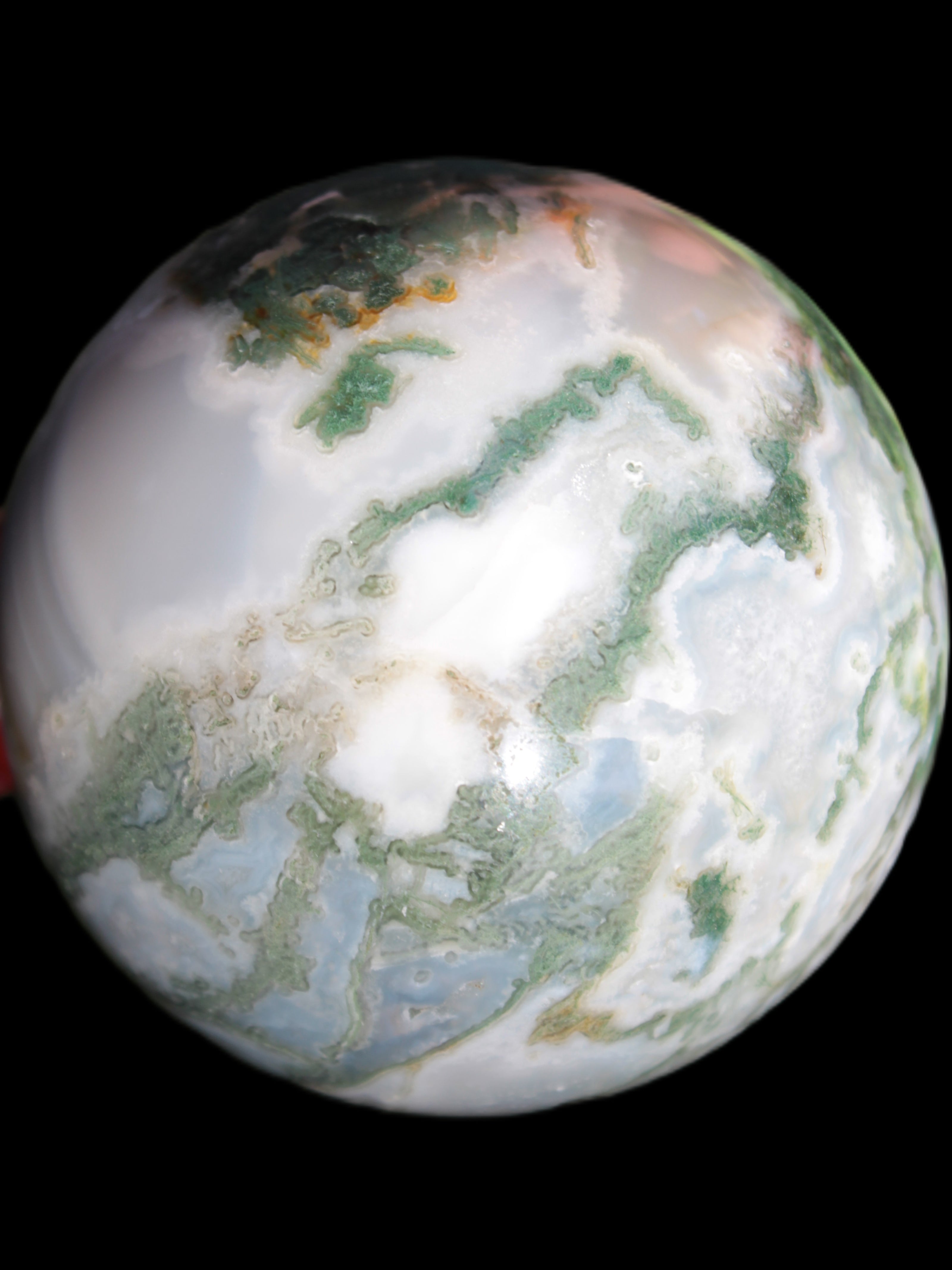 Ocean Moss Agate sphere 70mm 606g in sunlight