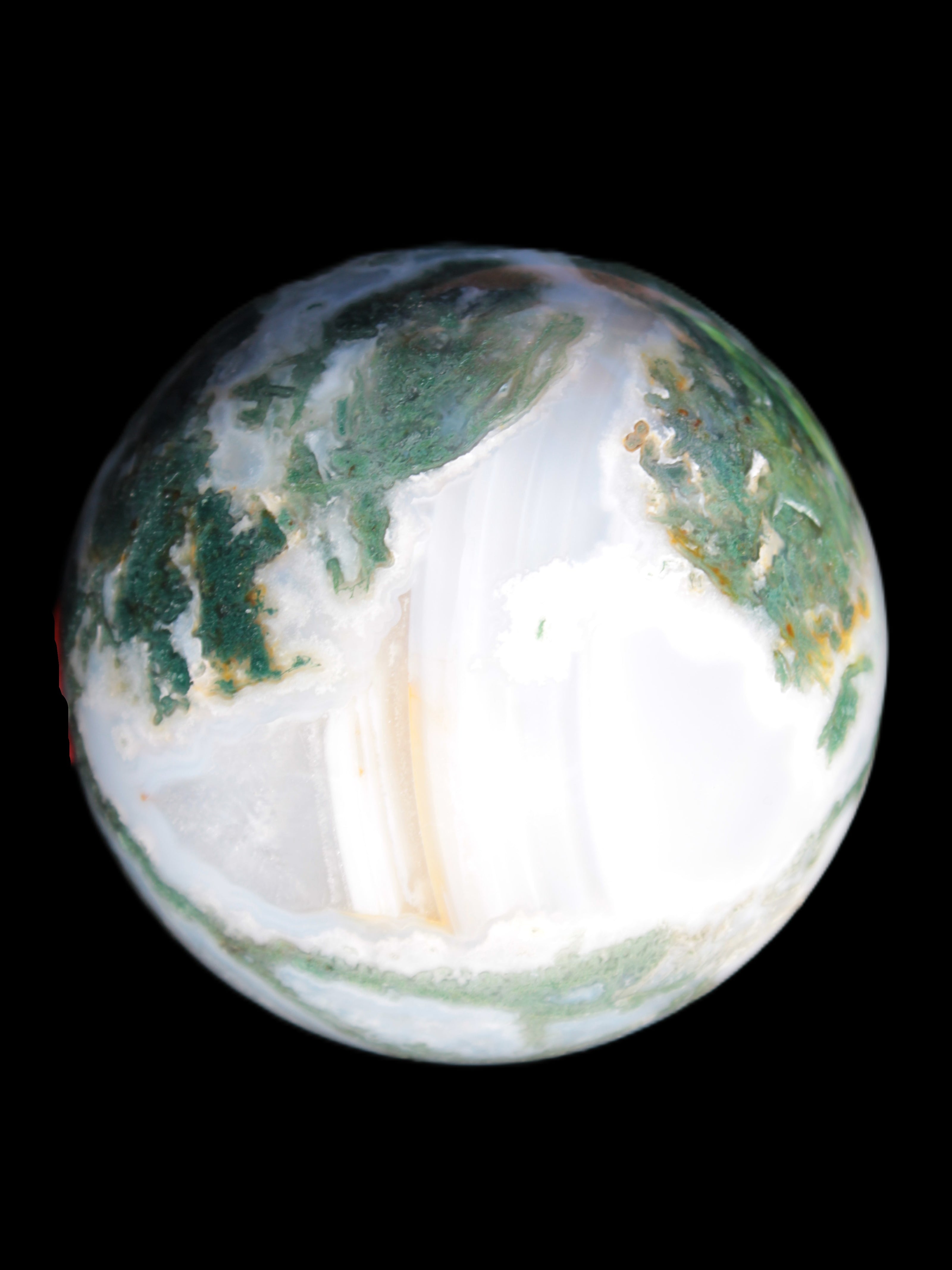 Ocean Moss Agate sphere 70mm 606g in sunlight