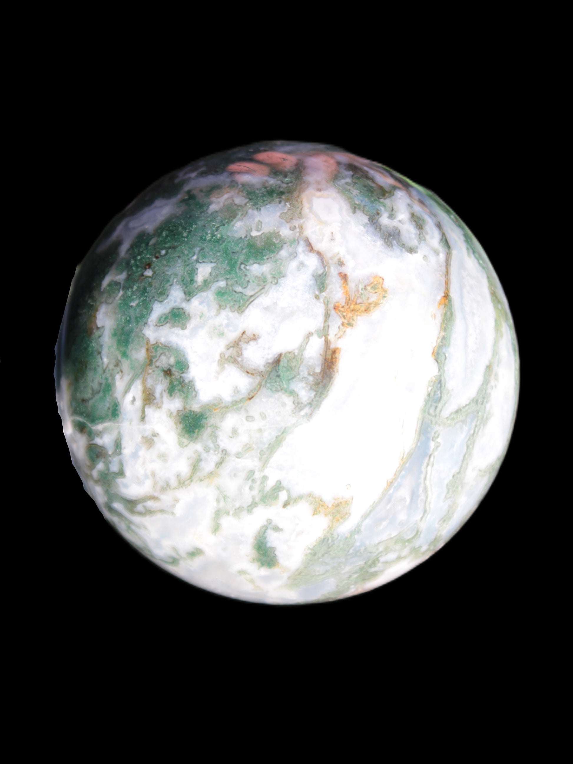 Ocean Moss Agate sphere 70mm 606g in sunlight