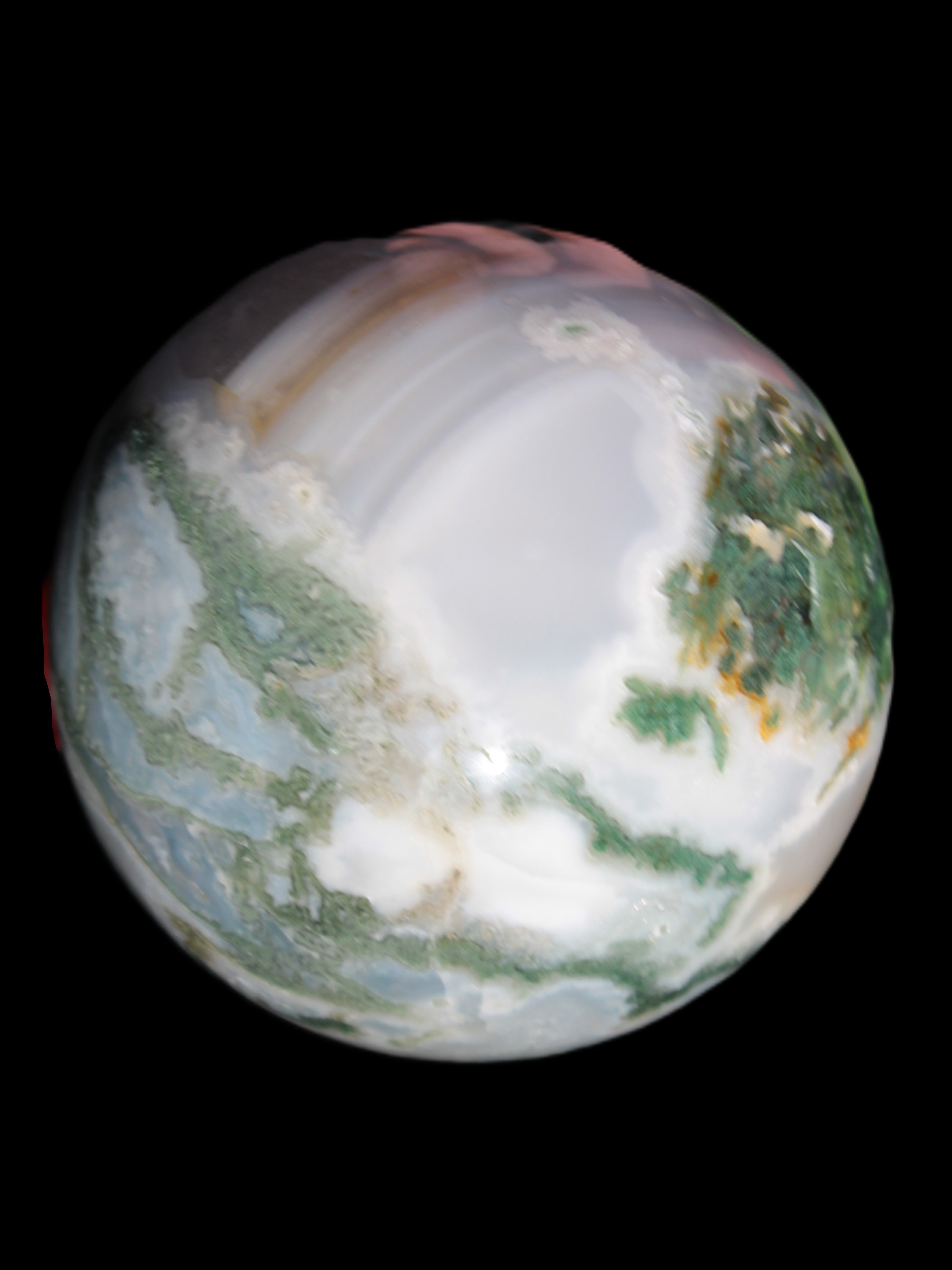 Ocean Moss Agate sphere 70mm 606g in sunlight
