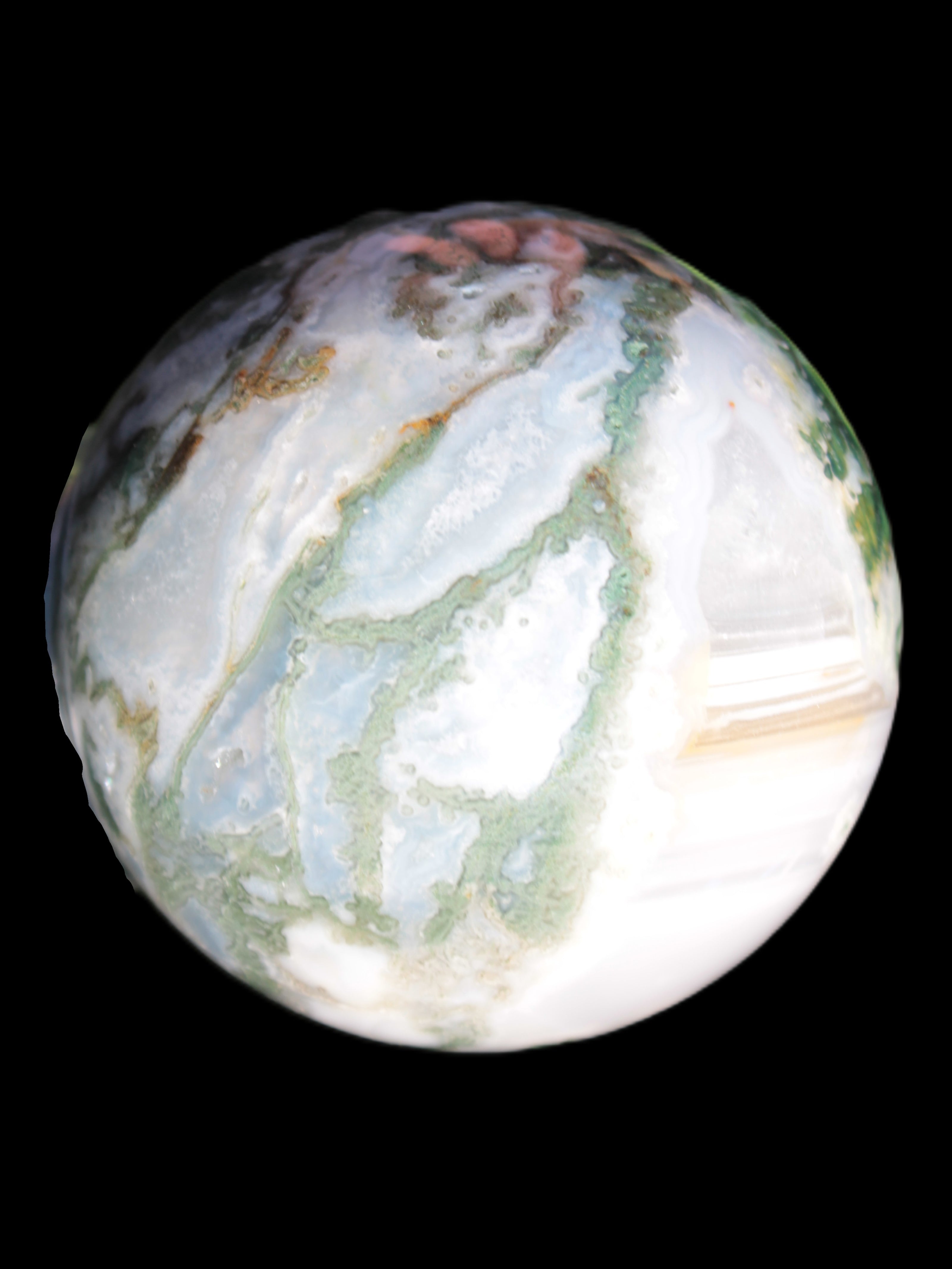 Ocean Moss Agate sphere 70mm 606g in sunlight