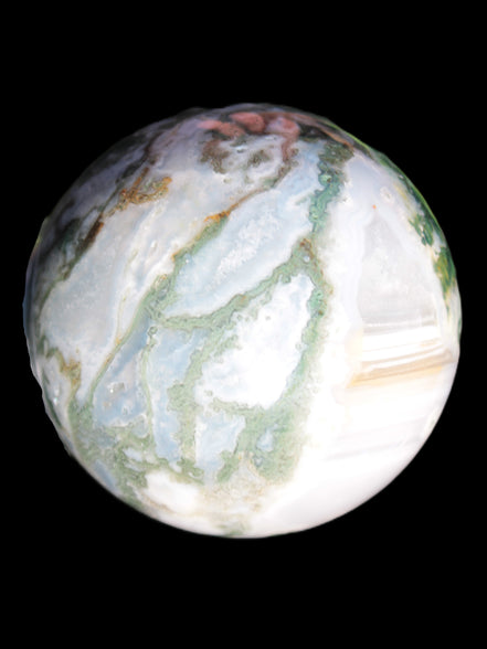 Ocean Moss Agate sphere 70mm 606g in sunlight