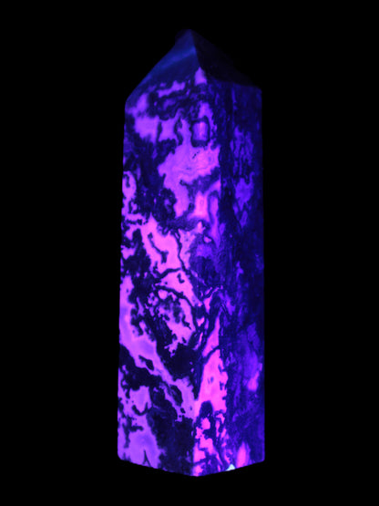 Ocean Moss Agate obelisk 35*147mm 413g in UV light - Rocks and Things Store