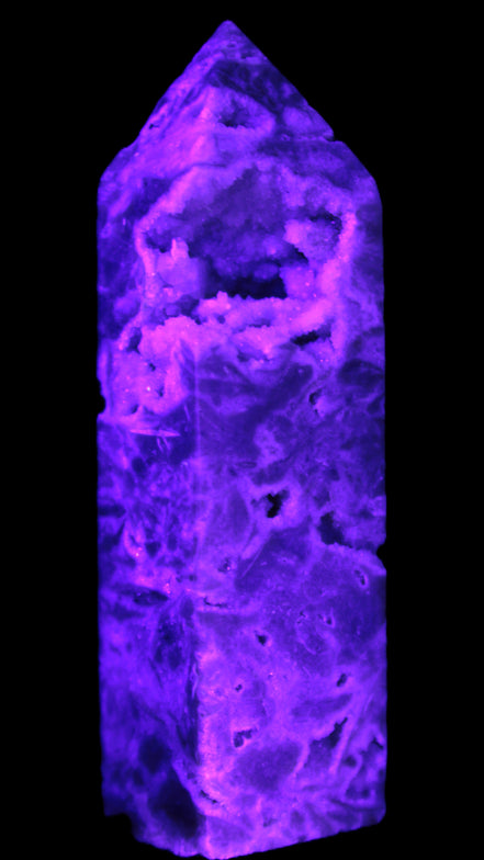 Sphalerite geode 24*89mm wand 94g in UV light - Rocks and Things Store