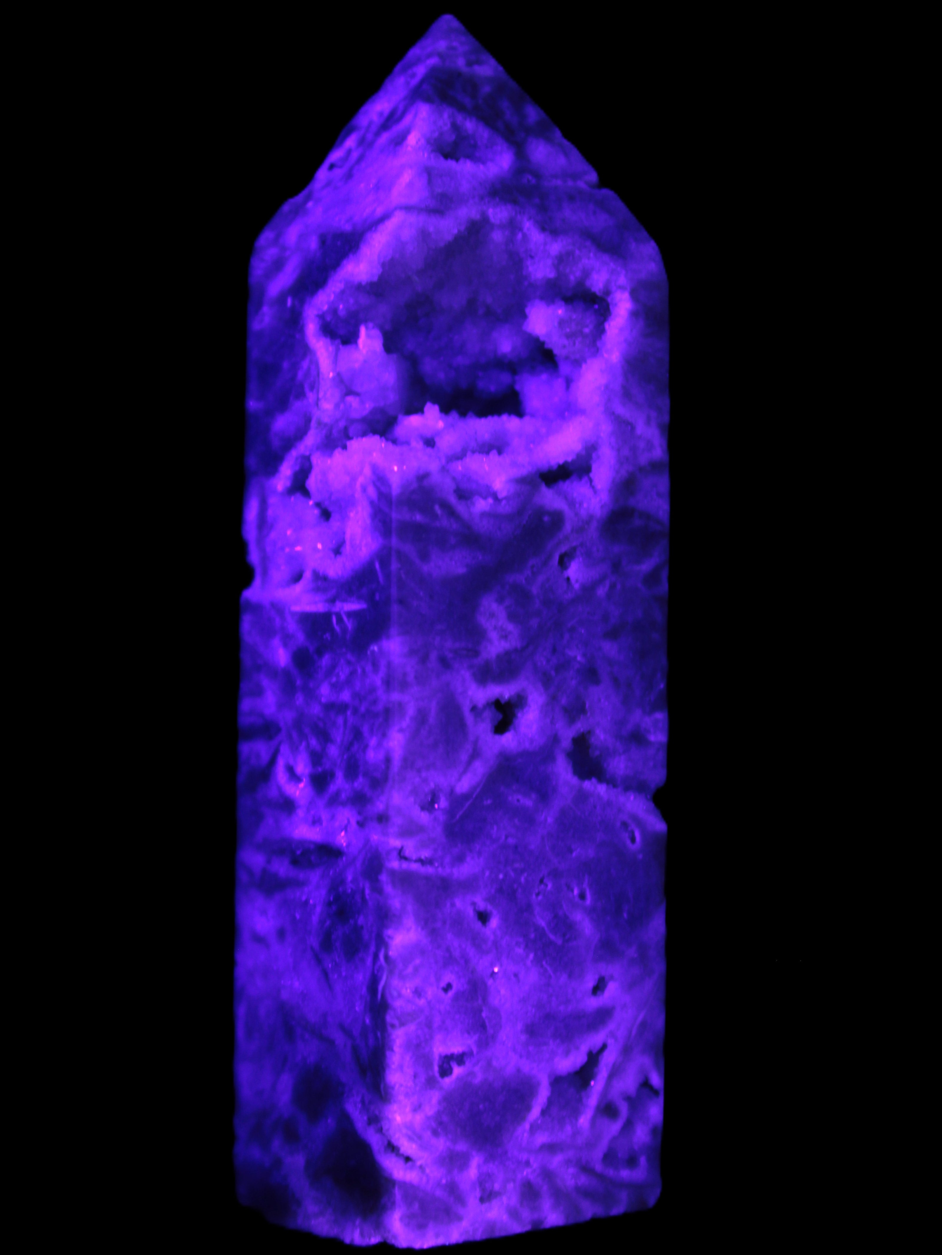 Sphalerite geode 24*89mm wand 94g in UV light - Rocks and Things Store
