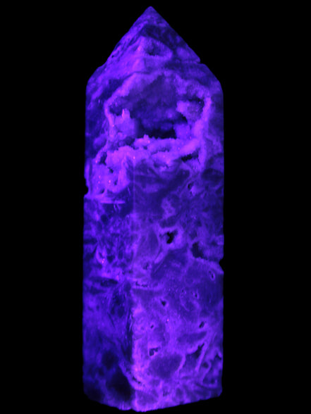 Sphalerite geode 24*89mm wand 94g in UV light - Rocks and Things Store