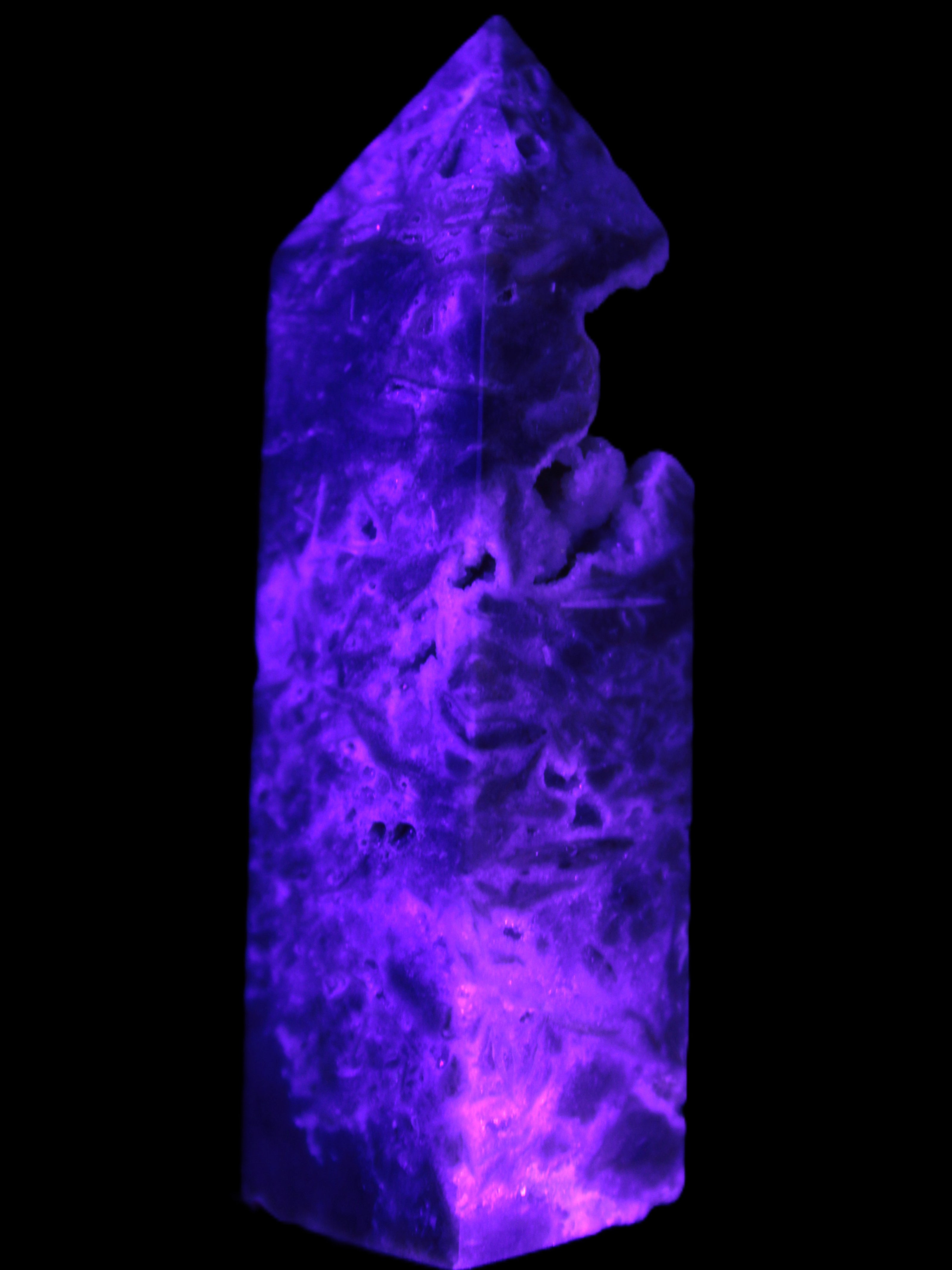Sphalerite geode 24*89mm wand 94g in UV light - Rocks and Things Store