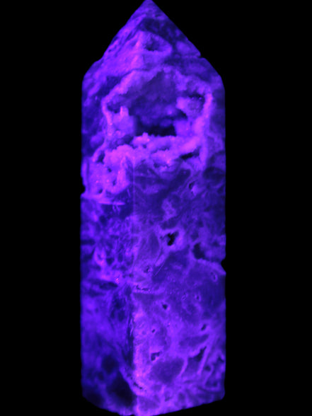 Sphalerite geode 24*89mm wand 94g in UV light - Rocks and Things Store