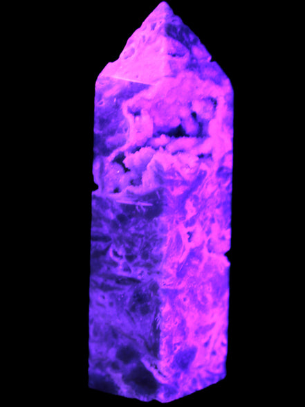 Sphalerite geode 24*89mm wand 94g in UV light - Rocks and Things Store
