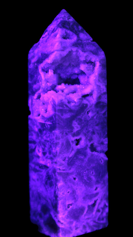 Sphalerite geode 24*89mm wand 94g in UV light - Rocks and Things Store