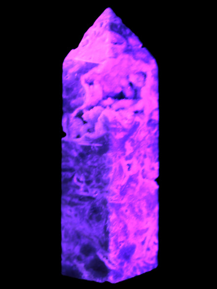 Sphalerite geode 24*89mm wand 94g in UV light - Rocks and Things Store