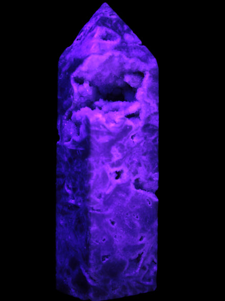 Sphalerite geode 24*89mm wand 94g in UV light - Rocks and Things Store