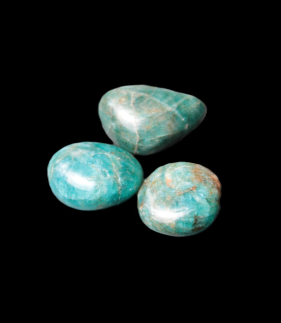 Neon Blue Apatite 3 tumbled stones 16-17g in sunlight - Rocks and Things Store