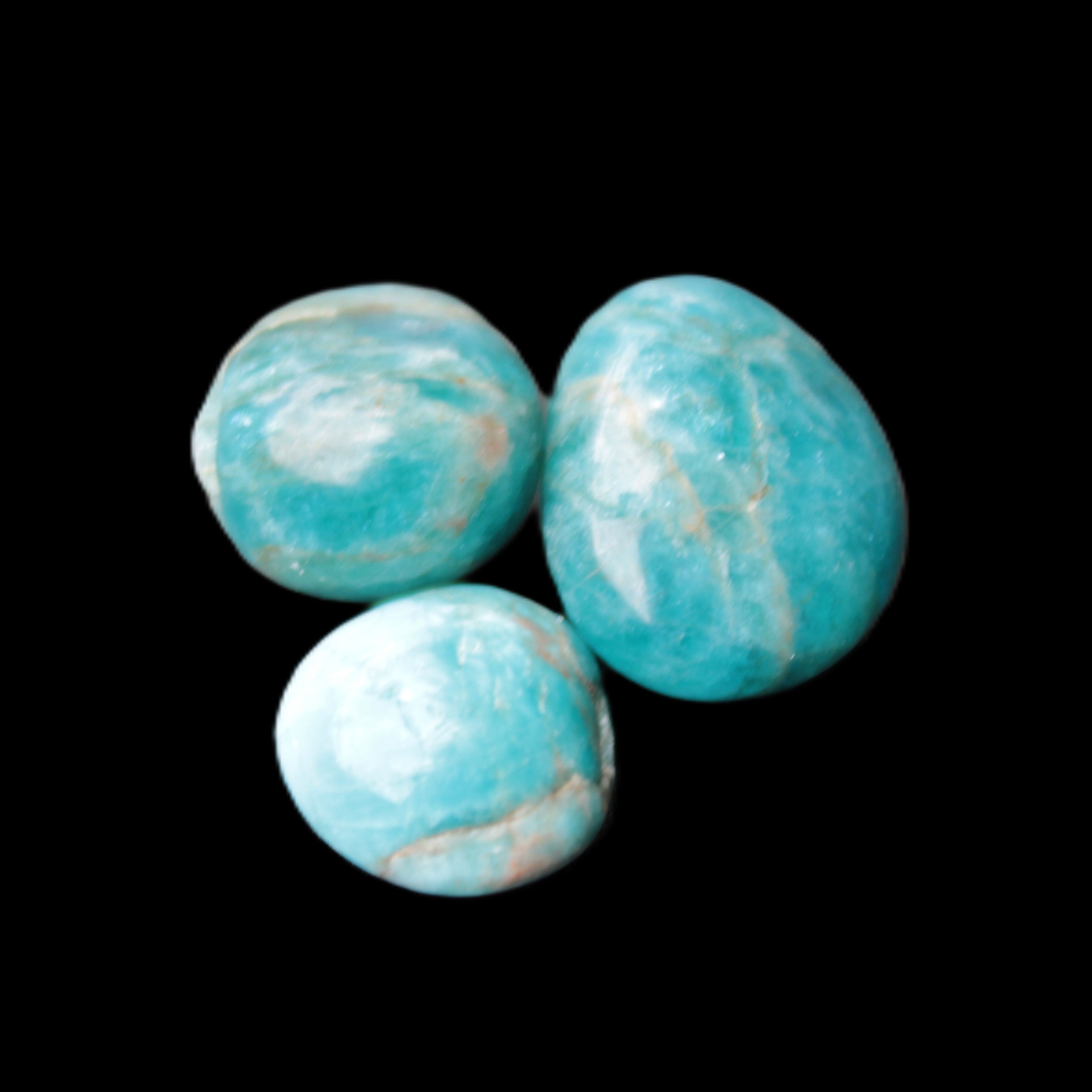 Neon Blue Apatite 3 tumbled stones 16-17g in sunlight - Rocks and Things Store