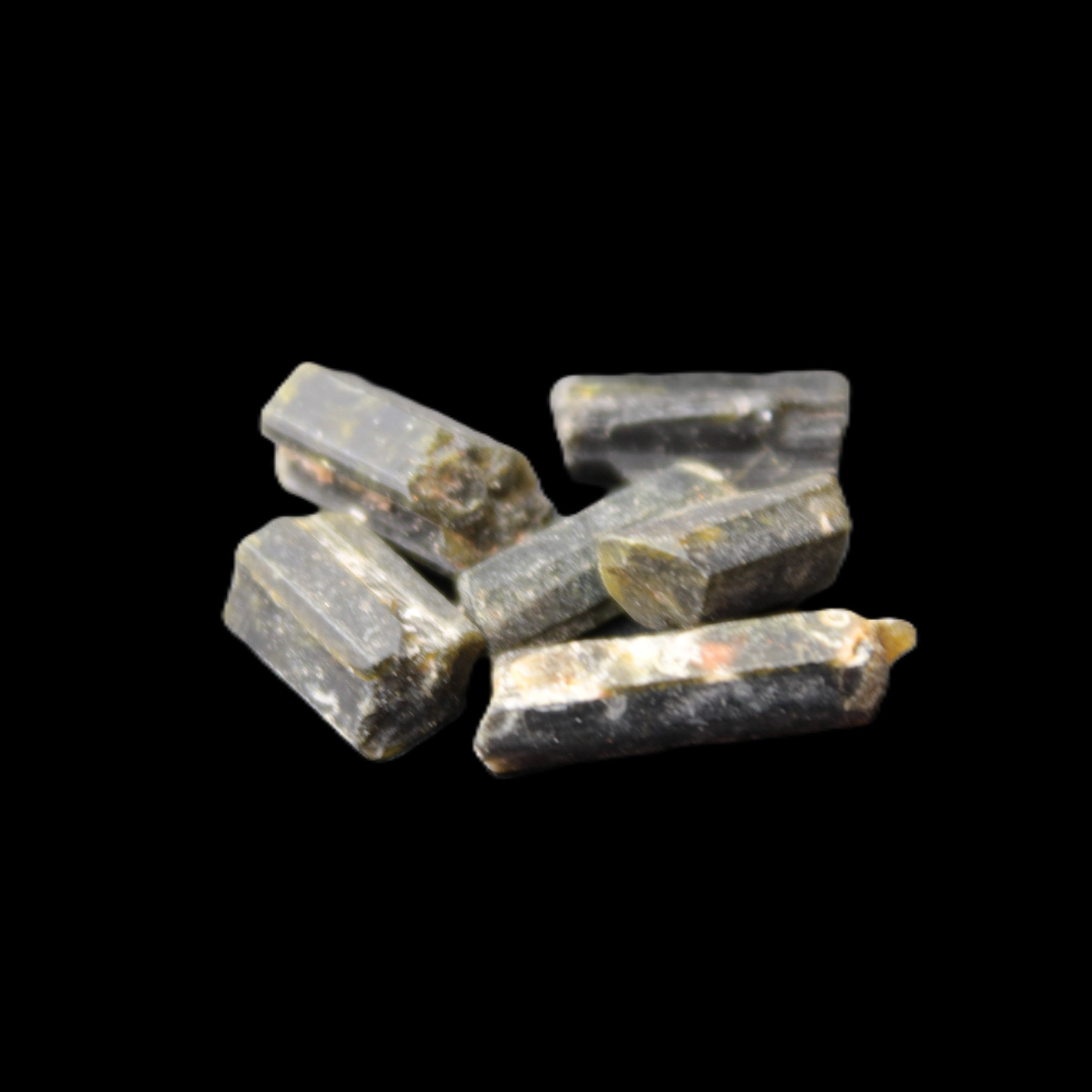 Green Tourmaline 6 short natural crystals 6g in sunlight - Rocks and Things Store