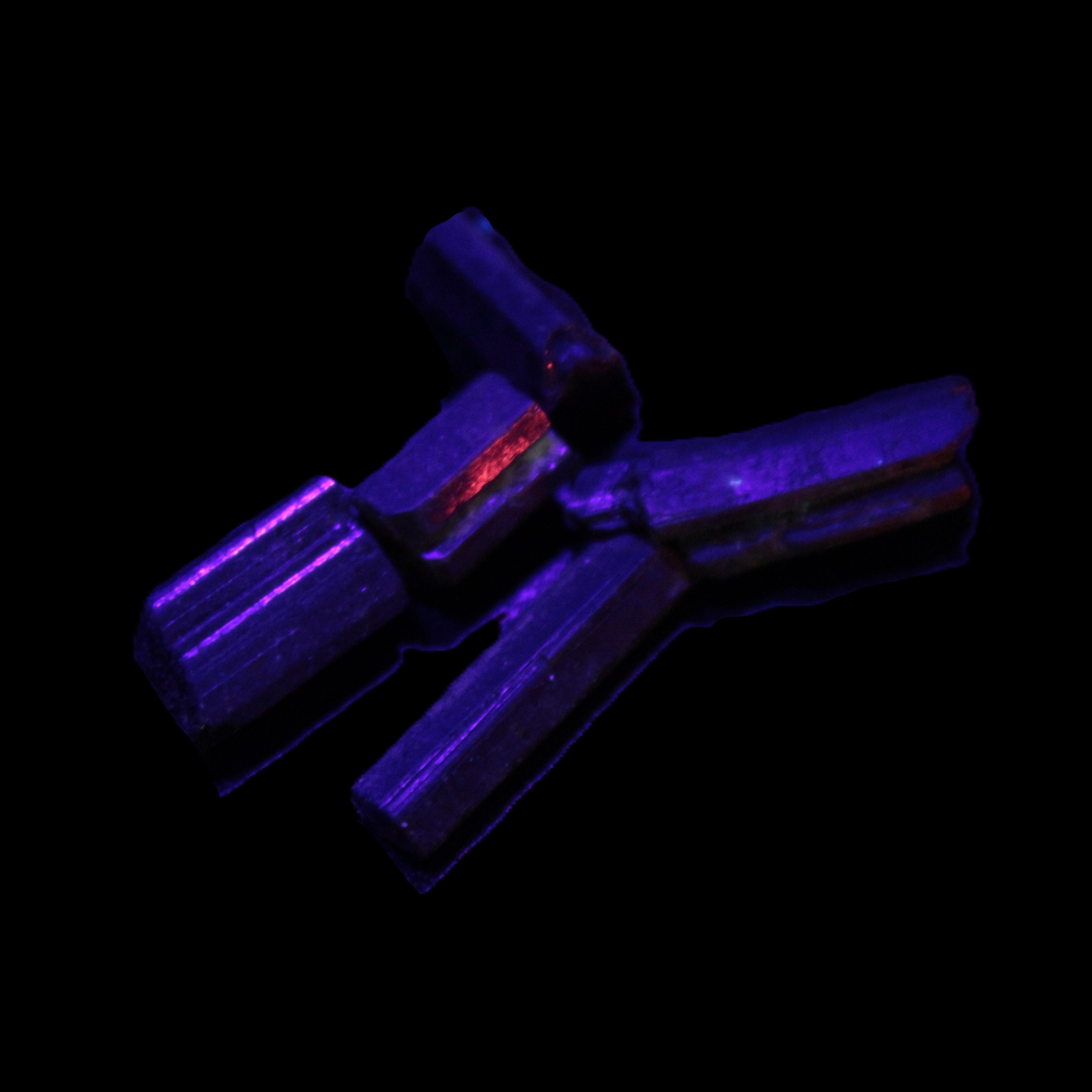 Green Tourmaline 6 short natural crystals 6g in UV light - Rocks and Things Store