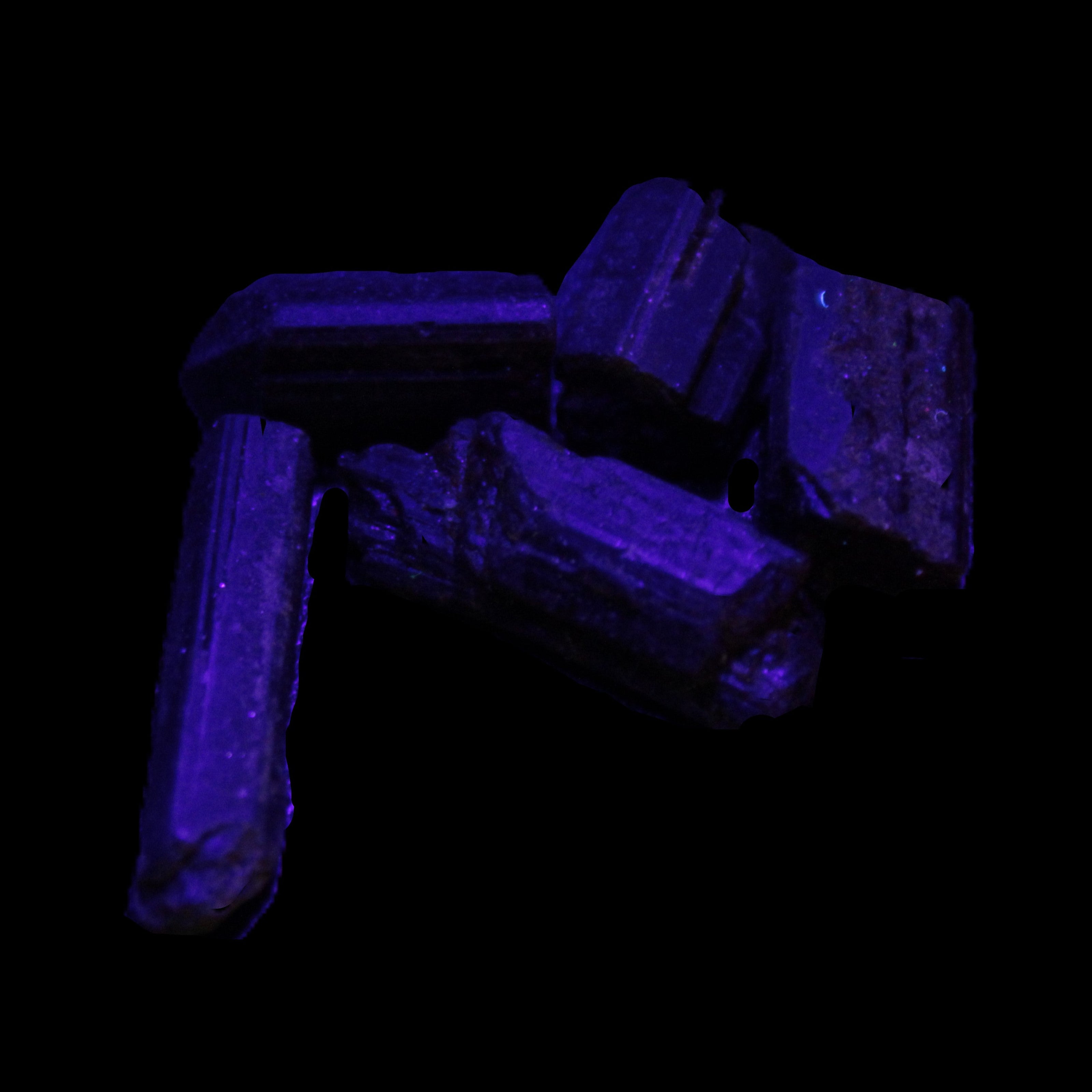 Green Tourmaline 6 short natural crystals 6g in UV light - Rocks and Things Store