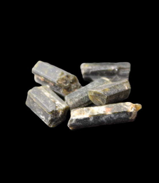 Green Tourmaline 6 short natural crystals 6g in sunlight - Rocks and Things Store