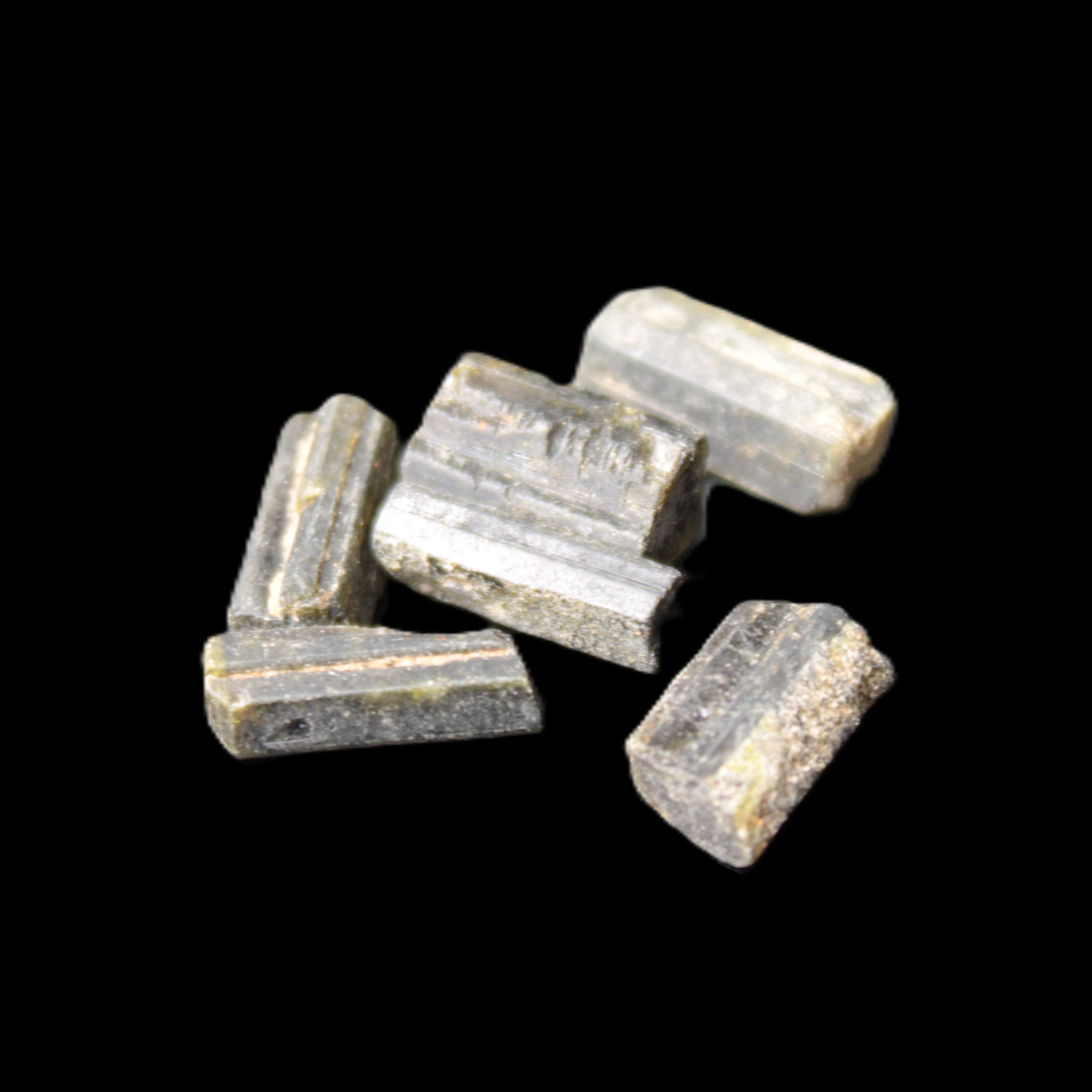 Green Tourmaline 6 short natural crystals 6g in sunlight - Rocks and Things Store