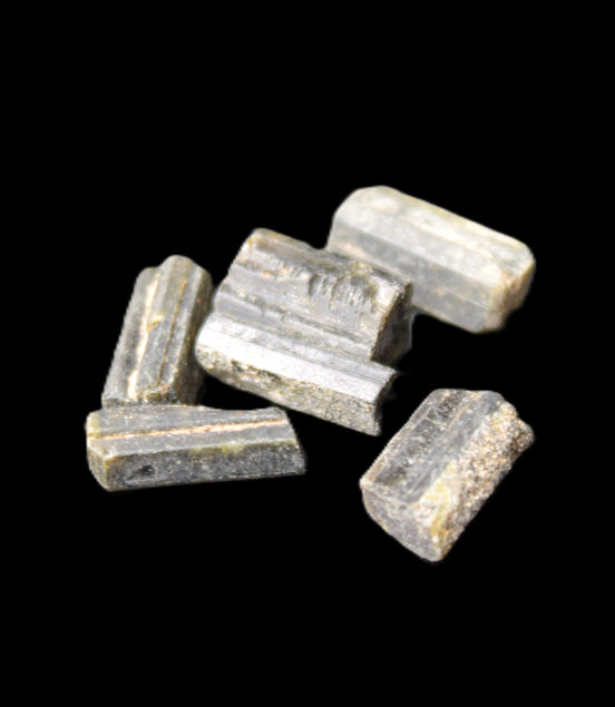 Green Tourmaline 6 short natural crystals 6g in sunlight - Rocks and Things Store
