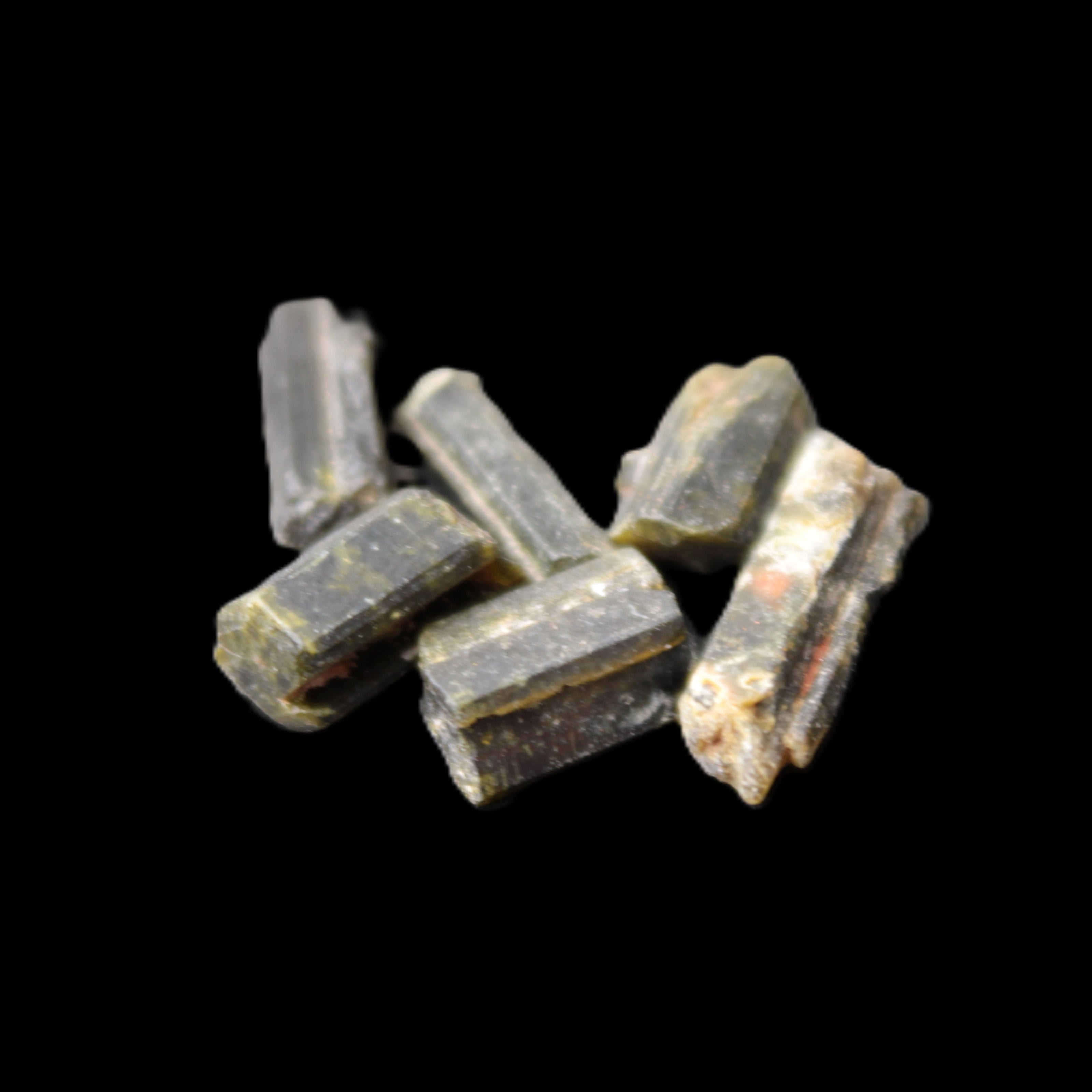 Green Tourmaline 6 short natural crystals 6g in sunlight - Rocks and Things Store