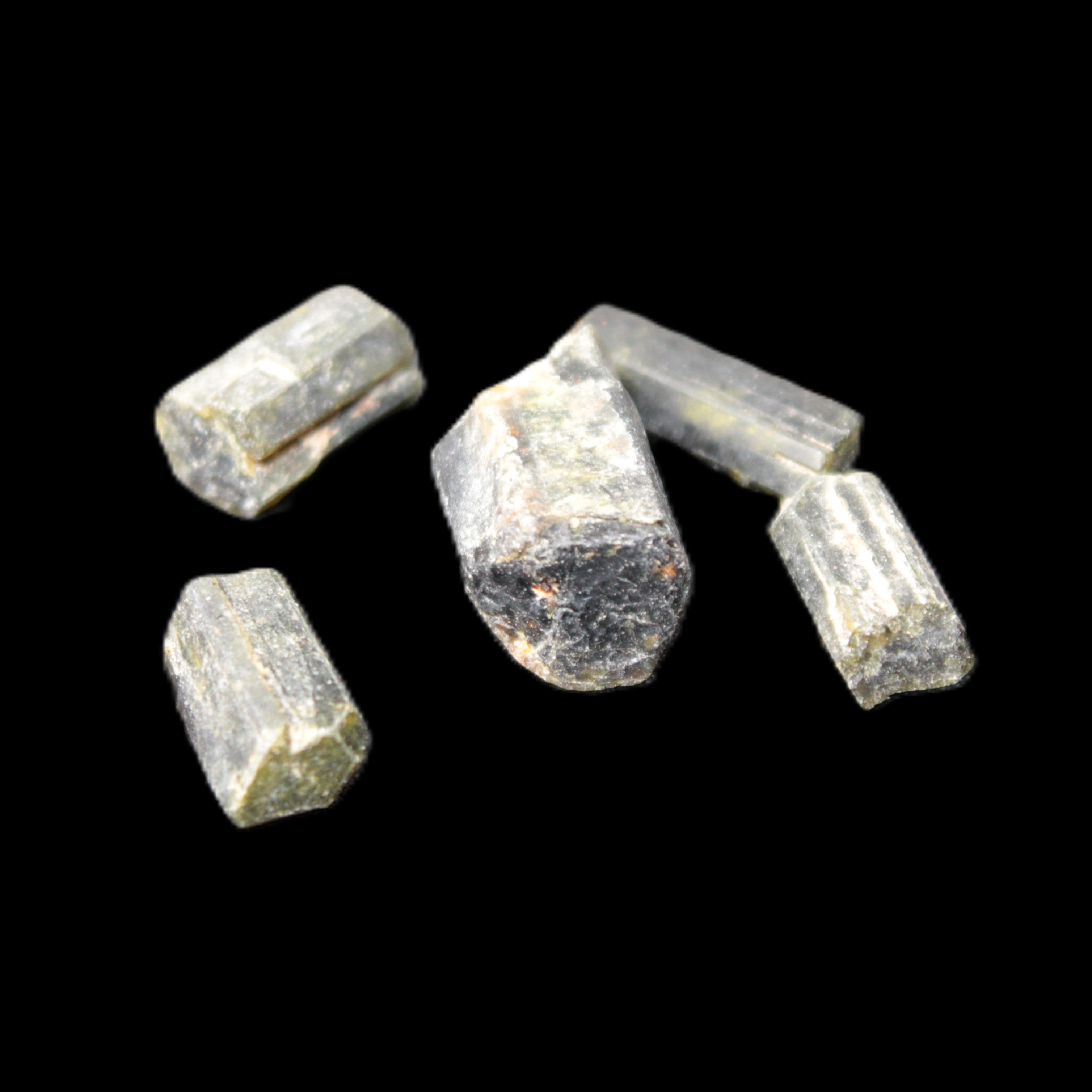 Green Tourmaline 6 short natural crystals 6g in sunlight - Rocks and Things Store