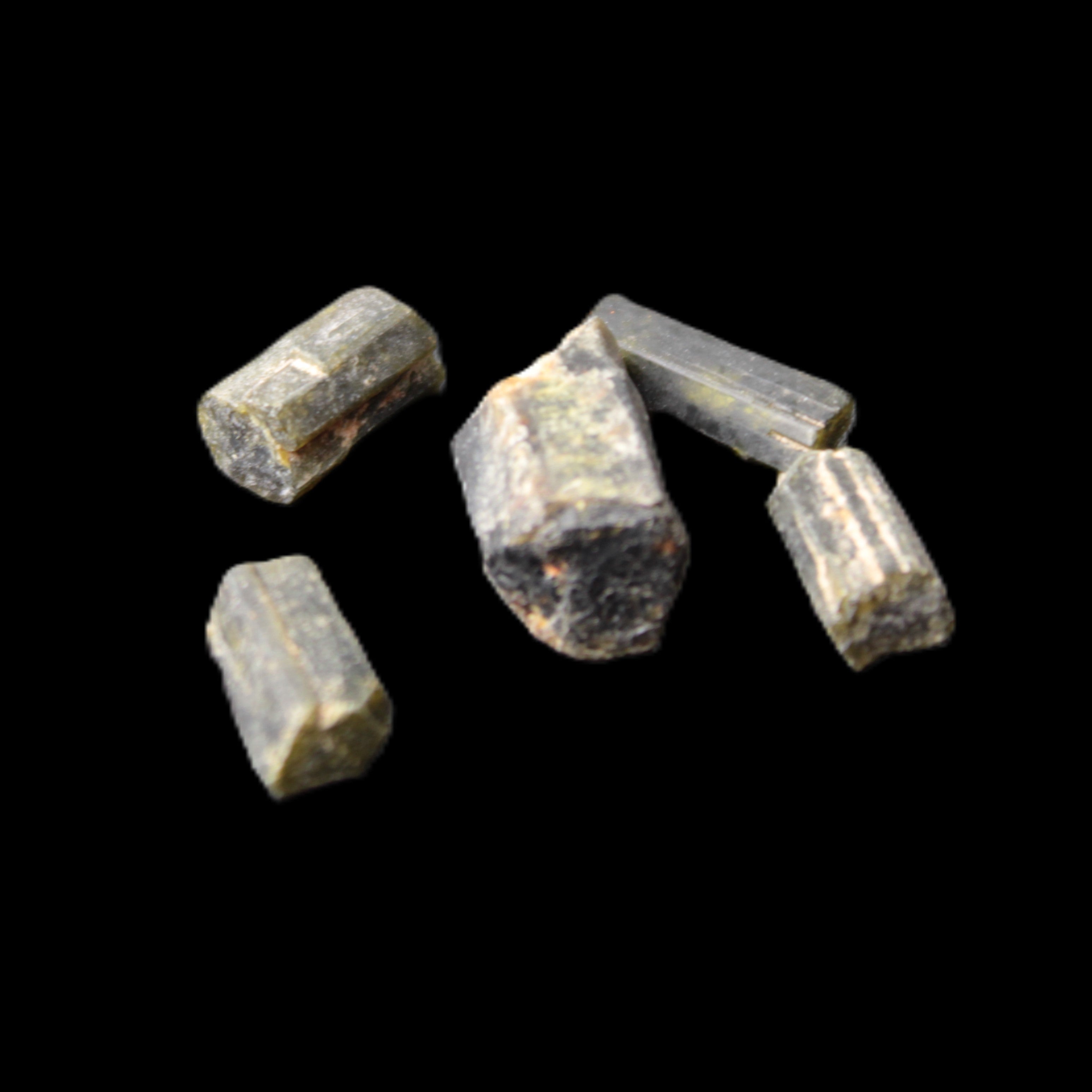 Green Tourmaline 6 short natural crystals 6g Rocks and Things Store