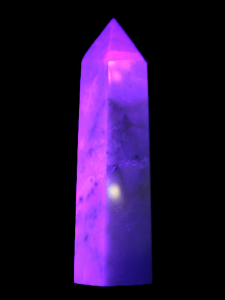 Caribbean Calcite Aragonite wand 54g in UV light - Rocks and Things Store