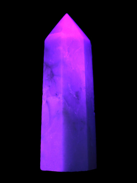 Caribbean Calcite Aragonite wand 54g in UV light - Rocks and Things Store