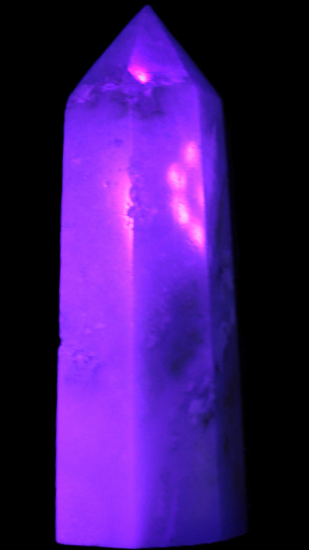 Caribbean Calcite Aragonite wand 54g in UV light - Rocks and Things Store