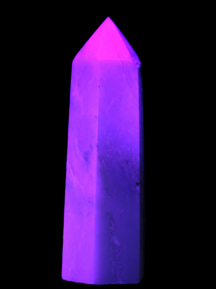 Caribbean Calcite Aragonite wand 54g in UV light - Rocks and Things Store