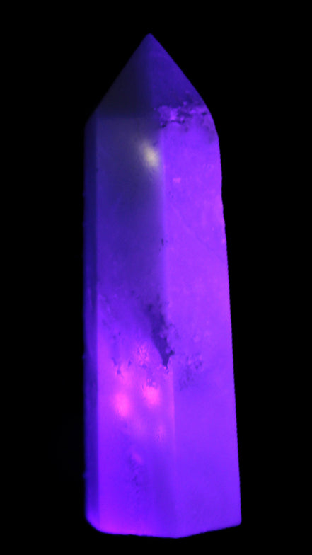 Caribbean Calcite Aragonite wand 54g in UV light - Rocks and Things Store