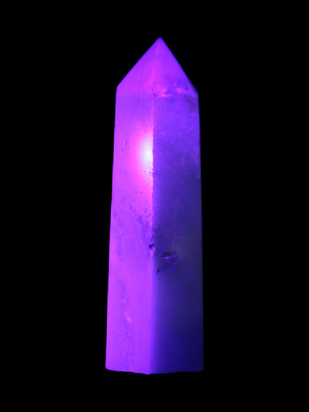 Caribbean Calcite Aragonite wand 54g in UV light - Rocks and Things Store