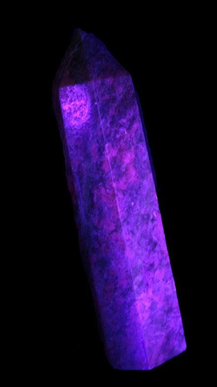 Plum Blossom Jade Rhodonite wand 93g in UV light -  Rocks and Things Store