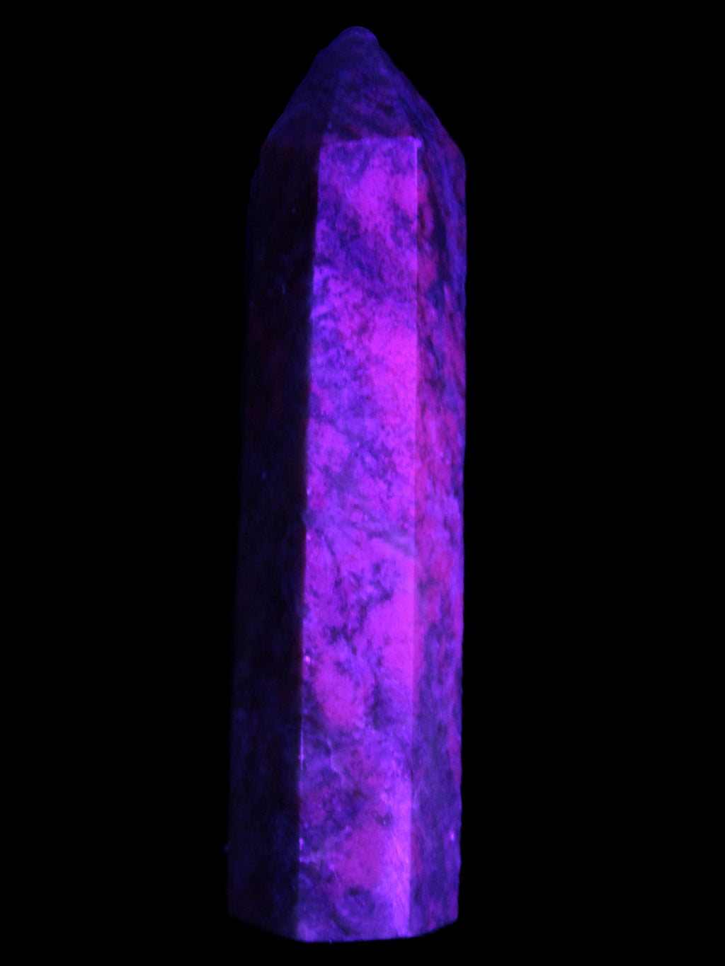 Plum Blossom Jade Rhodonite wand 93g in UV light -  Rocks and Things Store