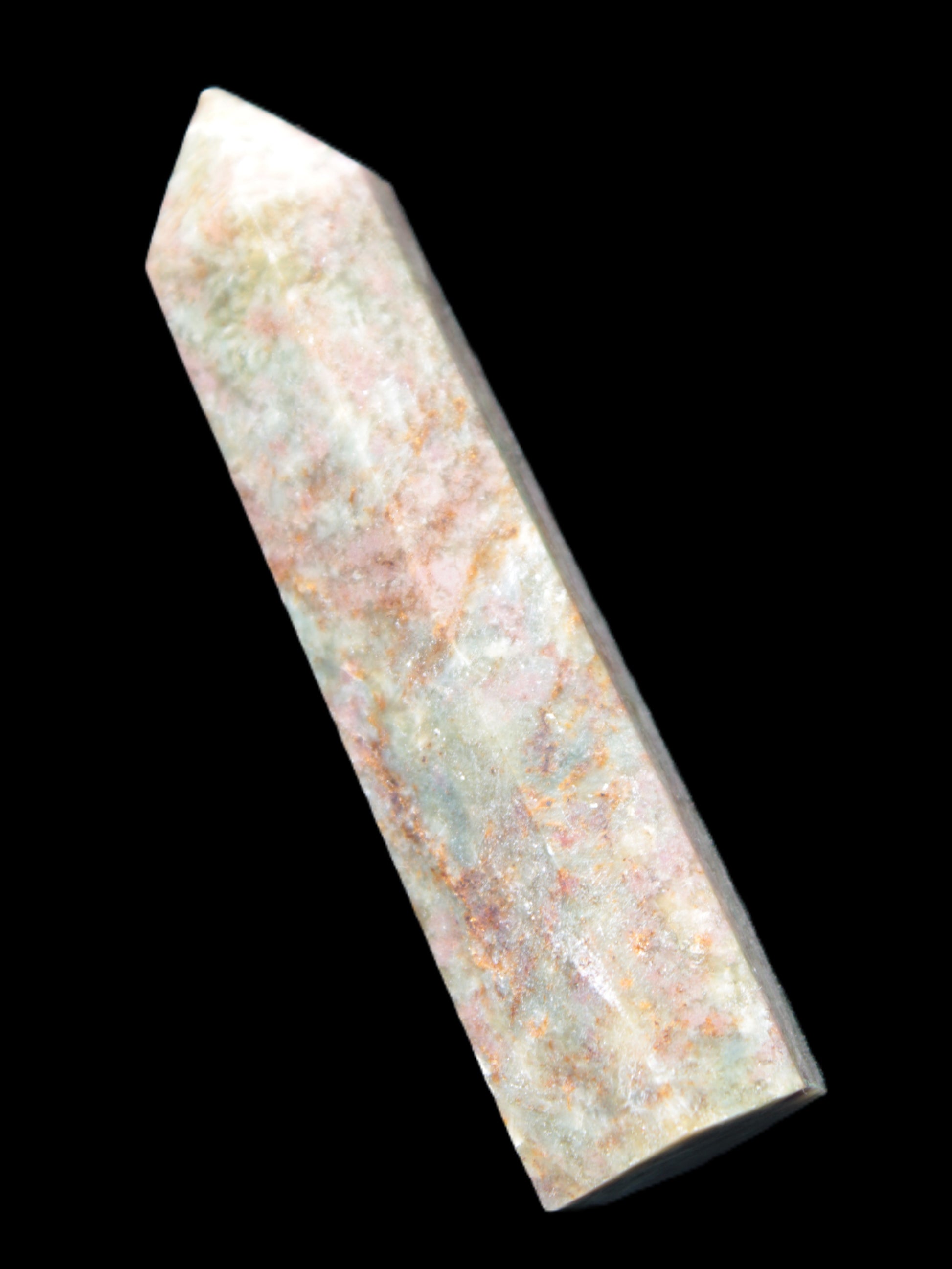 Plum Blossom Jade Rhodonite wand 93g in sunlight -  Rocks and Things Store