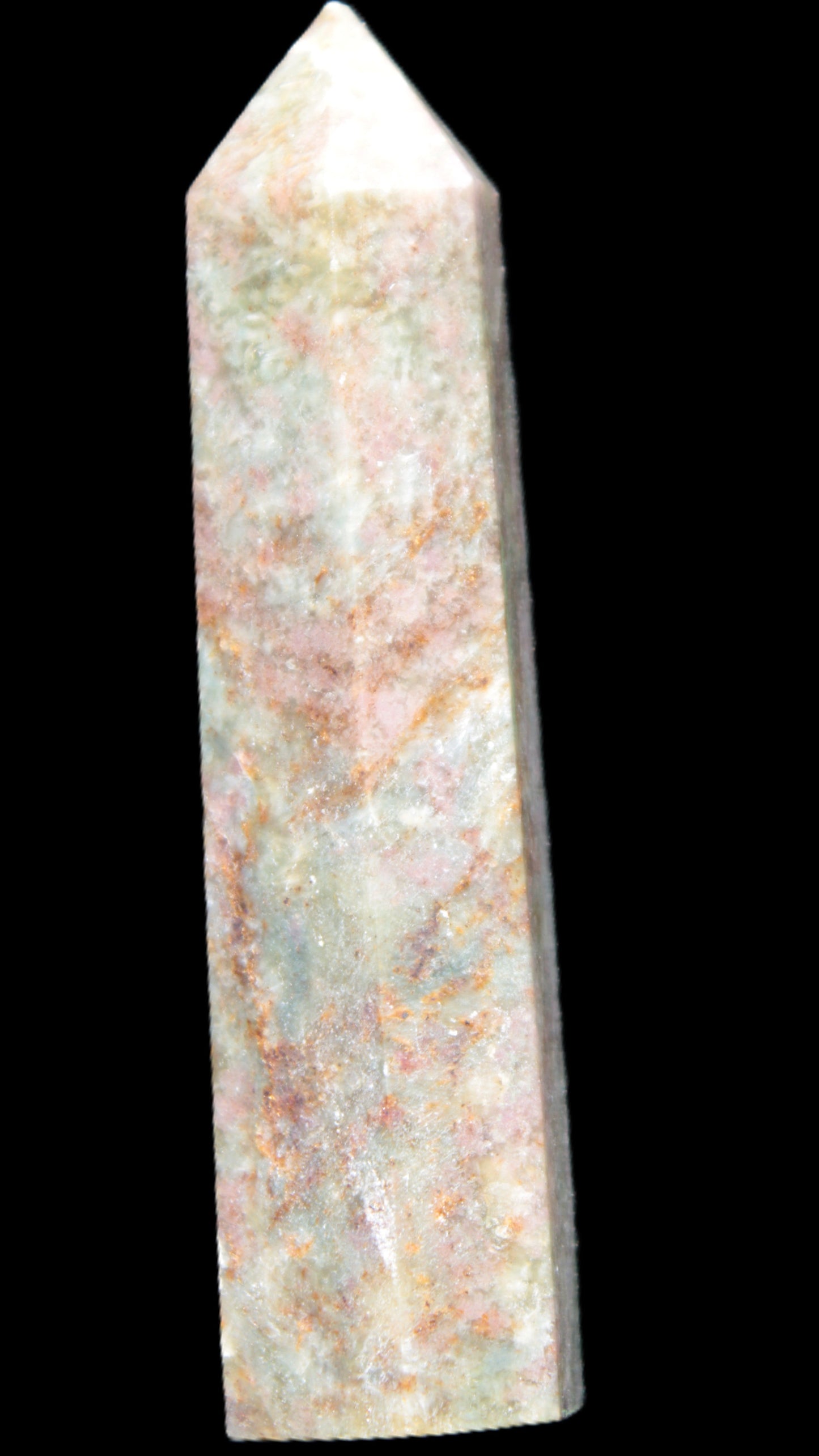 Plum Blossom Jade Rhodonite wand 93g in sunlight -  Rocks and Things Store