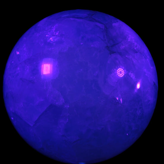 Green Fluorite sphere 141mm 4760g in UV light - Rocks and Things Store
