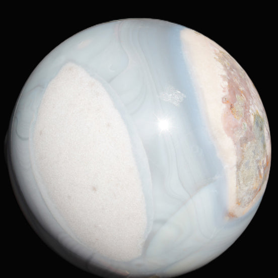 Blue and Pink Agate sphere 138mm 3620g in sunlight - Rocks and Things Store