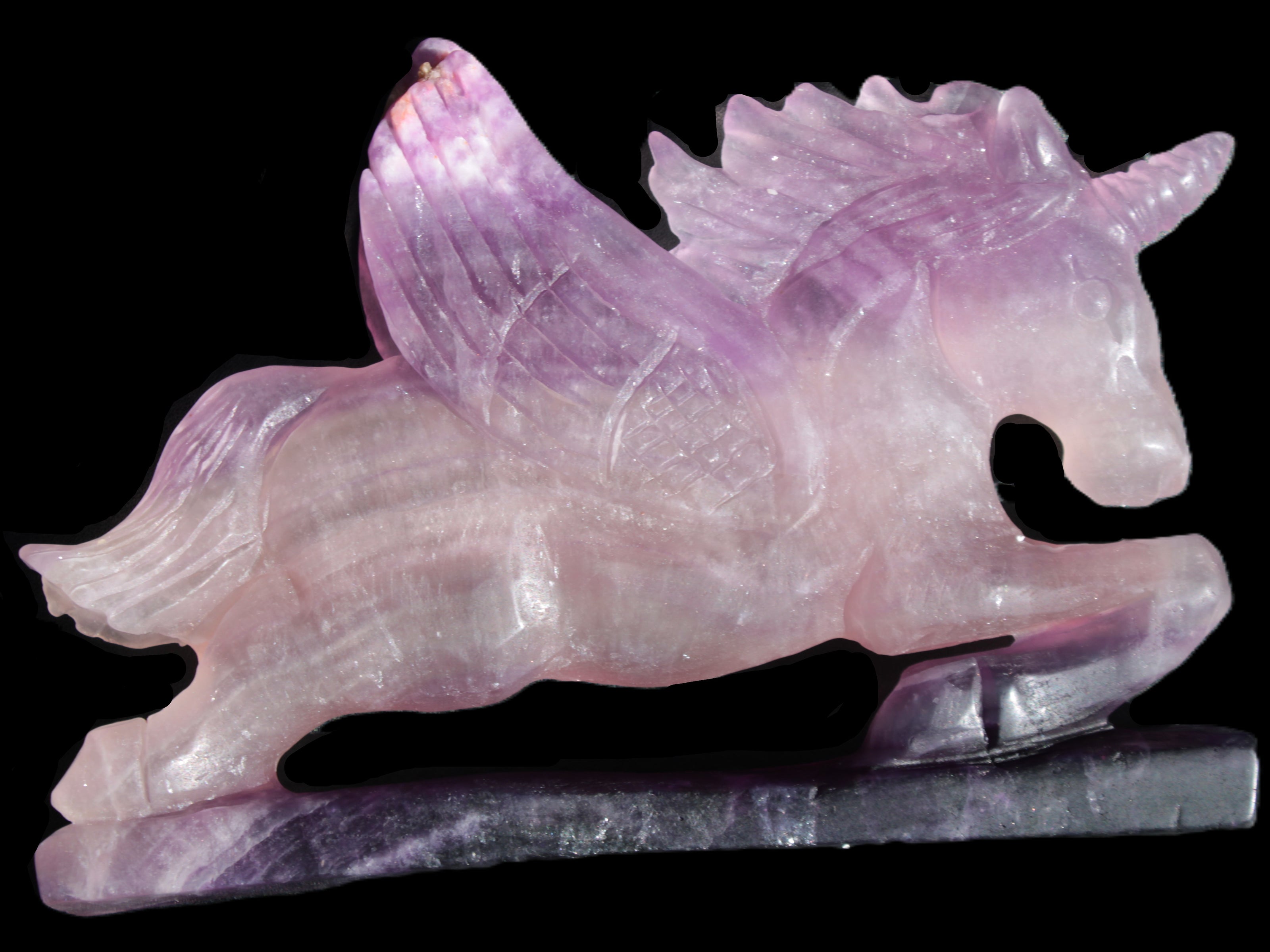 Fluorite hand-carved Unicorn 215*152*29mm 1500g in sunshine - Rocks and Things Store