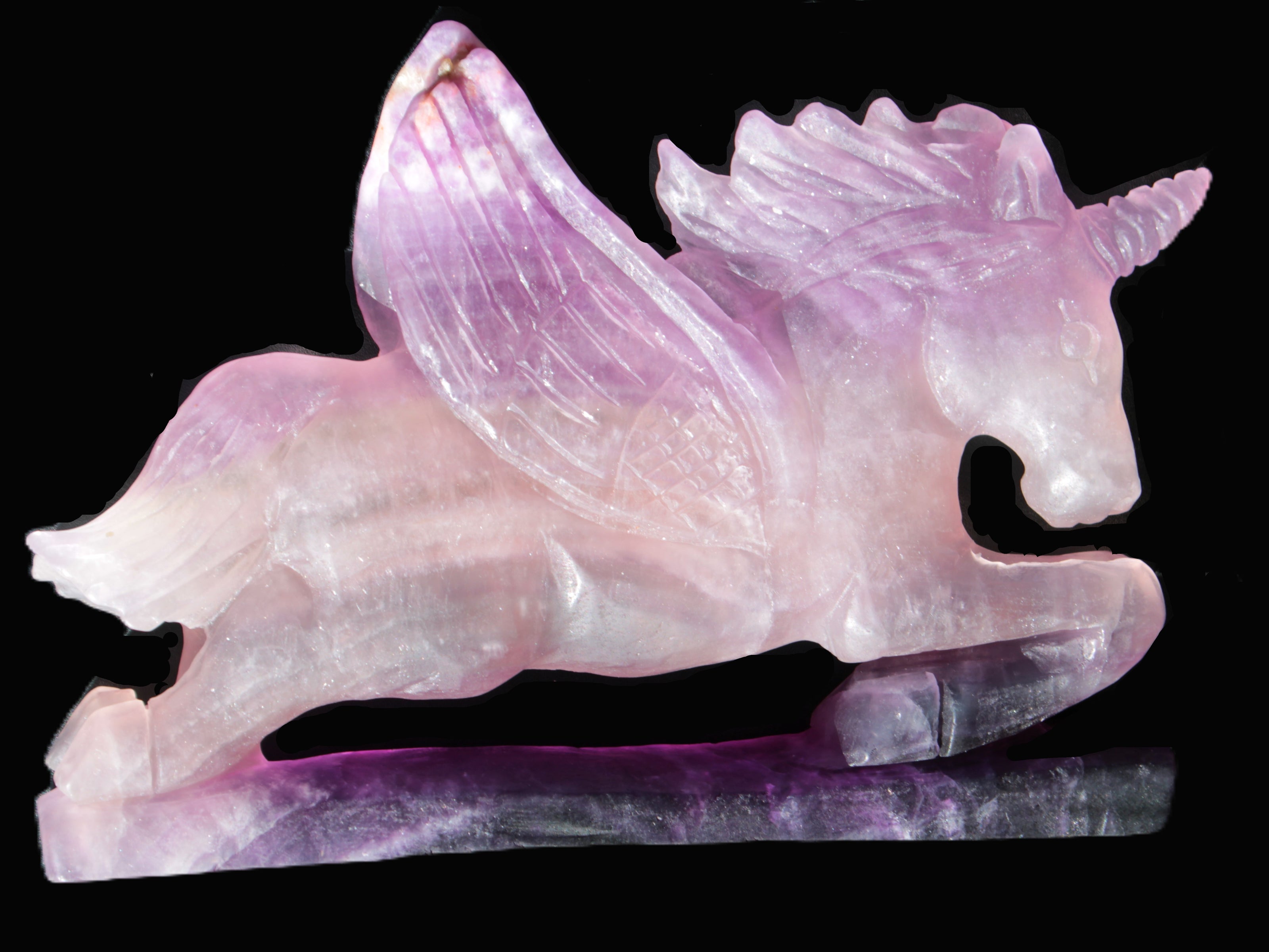 Fluorite hand-carved Unicorn 215*152*29mm 1500g in sunshine - Rocks and Things Store