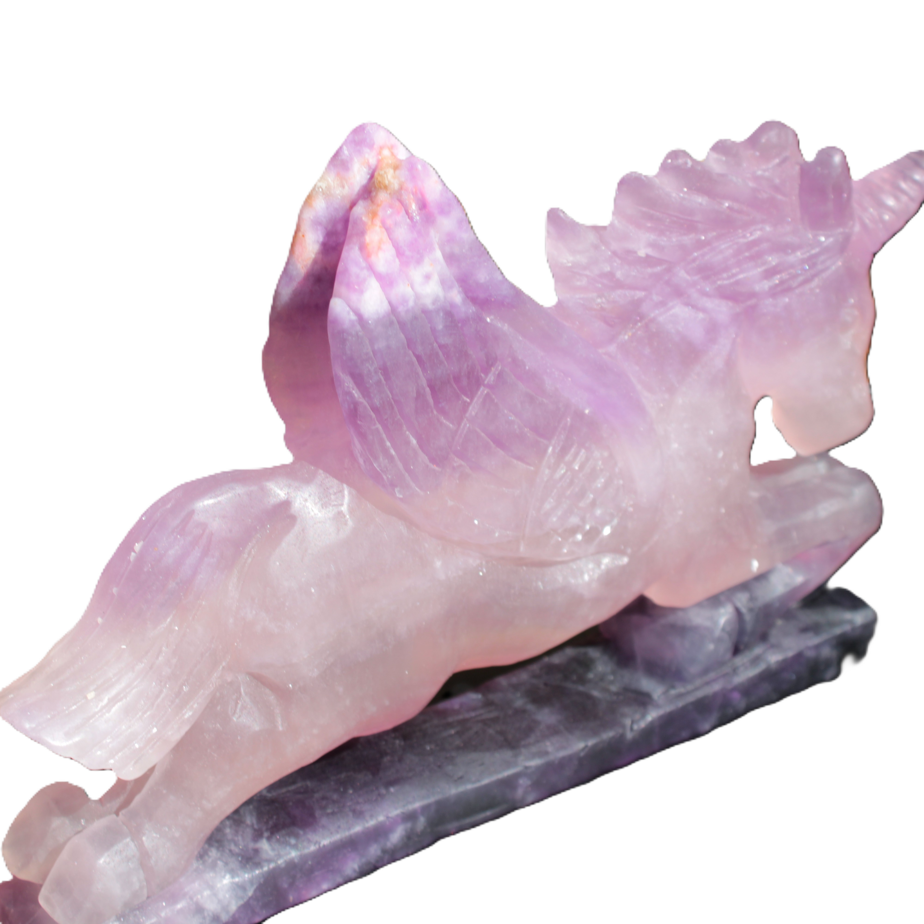 Fluorite hand-carved Unicorn 215*152*29mm 1500g in sunshine - Rocks and Things Store