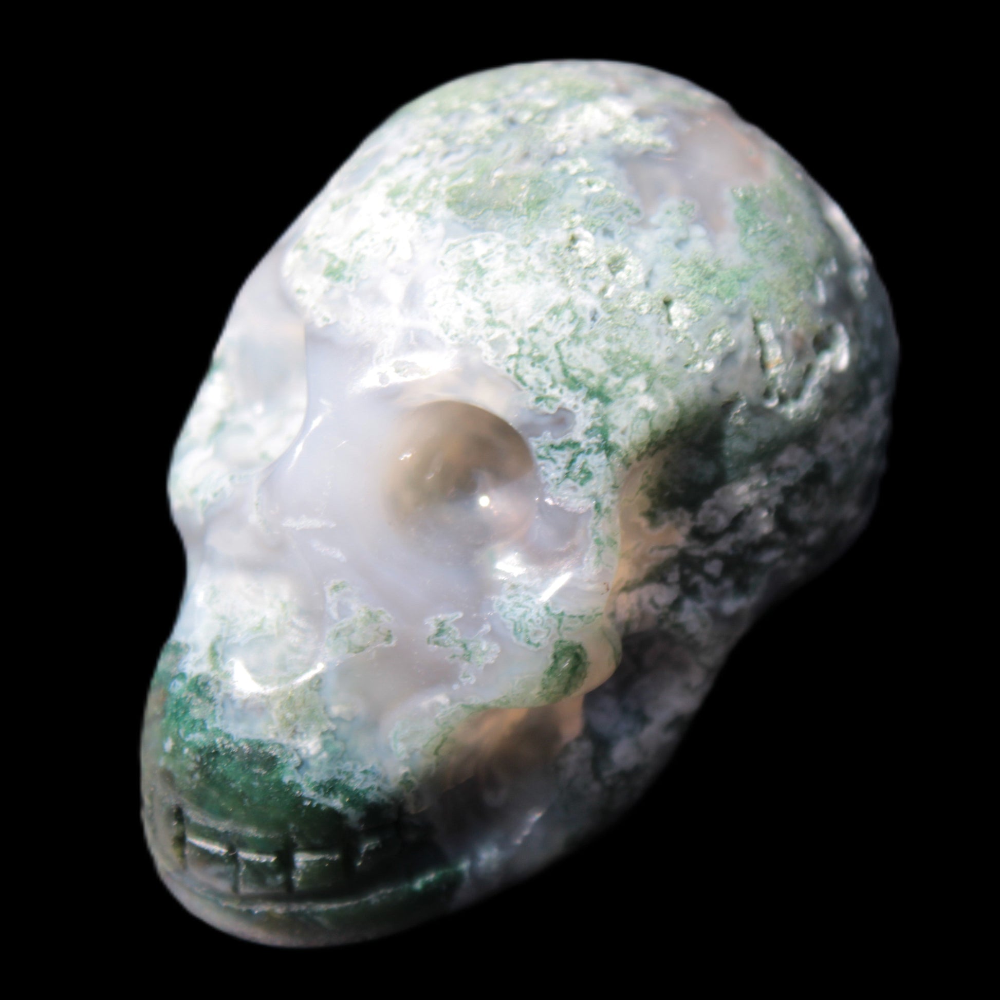 Moss Agate skull 47*30*32mm 57g in sunshine - Rocks and Things Store