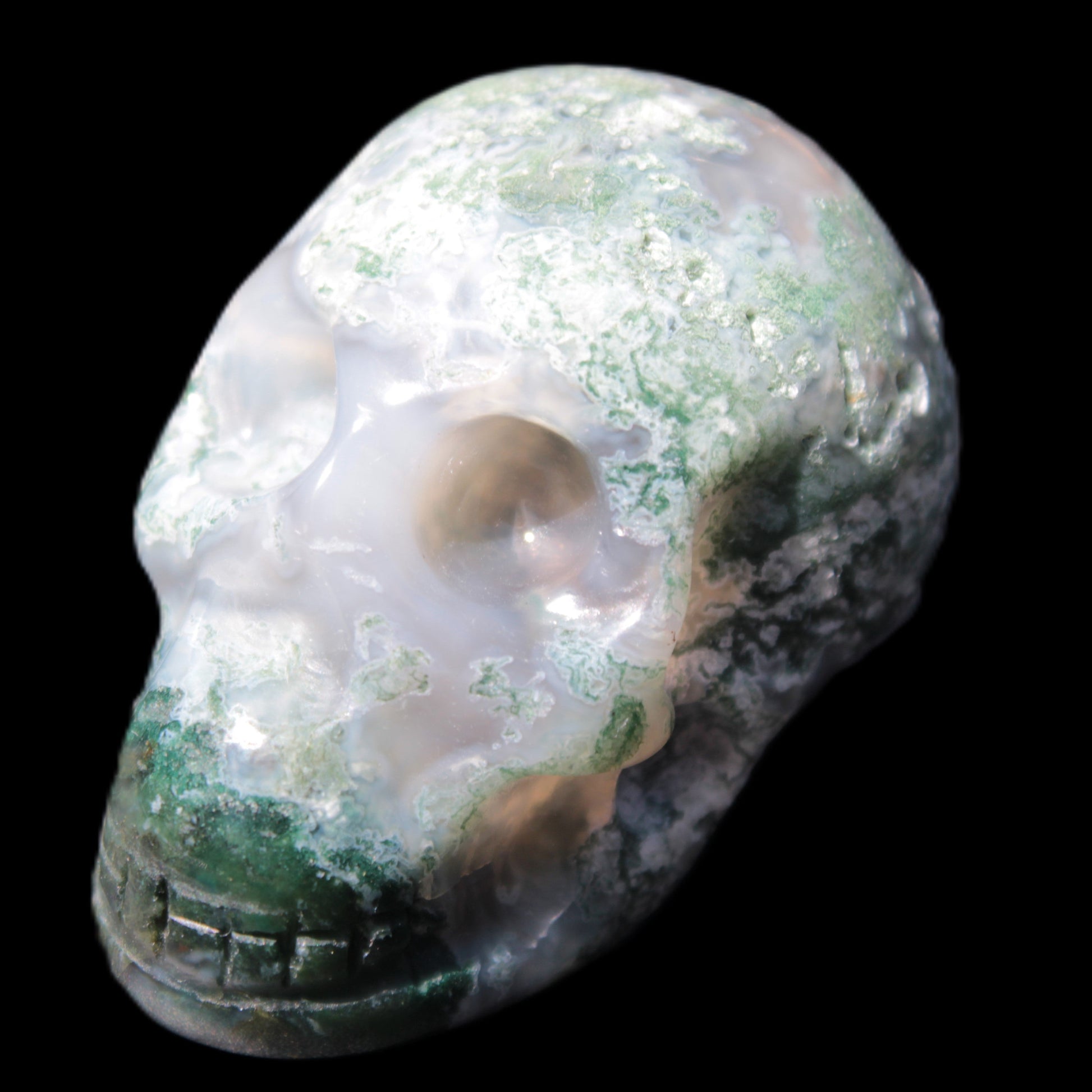 Moss Agate skull 47*30*32mm 57g in sunshine - Rocks and Things Store